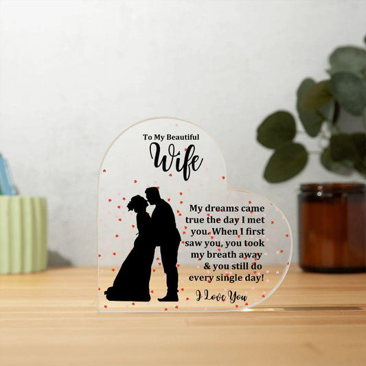 To My Beautiful Wife | You Take My Breath Away | Heart Shaped Acrylic Plaque (LED Option) - ALL4THEGIFTOFIT