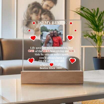 To My Bestie Personalized Photo & Year Heart Emblem Acrylic Square Plaque