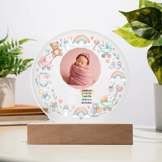 Personalized Vintage Watercolor Baby Acrylic Circle Plaque