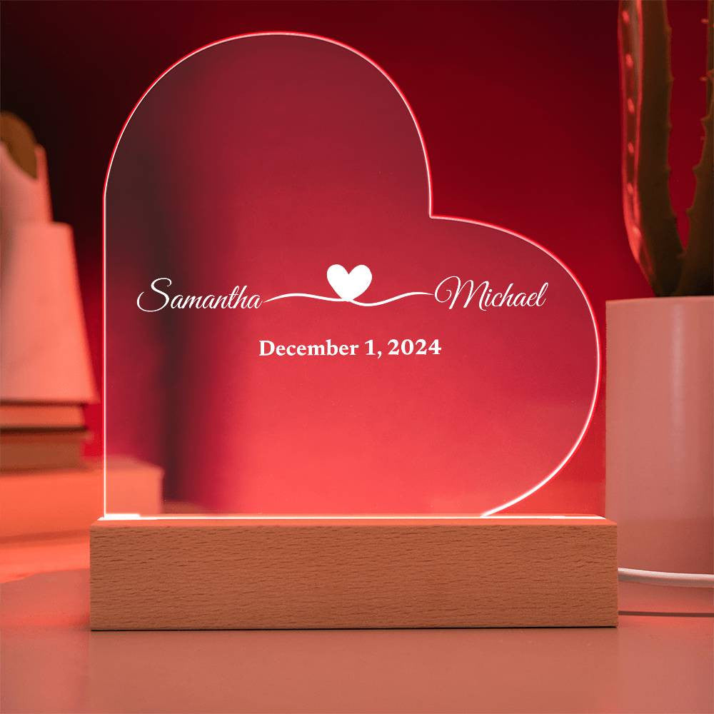 (TOP SELLER 🔥)Personalized Love Gift | Printed Heart Acrylic Plaque with LED Base