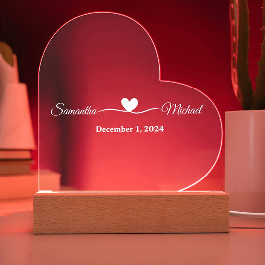 (TOP SELLER 🔥)Personalized Love Gift | Printed Heart Acrylic Plaque with LED Base