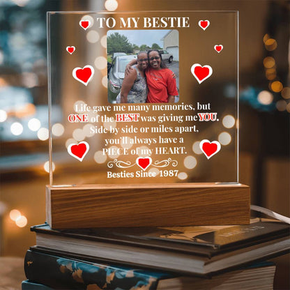 To My Bestie Personalized Photo & Year Heart Emblem Acrylic Square Plaque