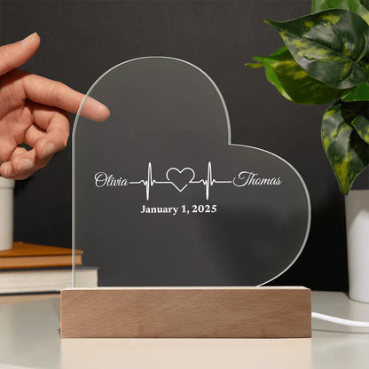 (TOP SELLER 🔥)Personalized Love Heartbeat Gift | Printed Heart Acrylic Plaque with LED Base