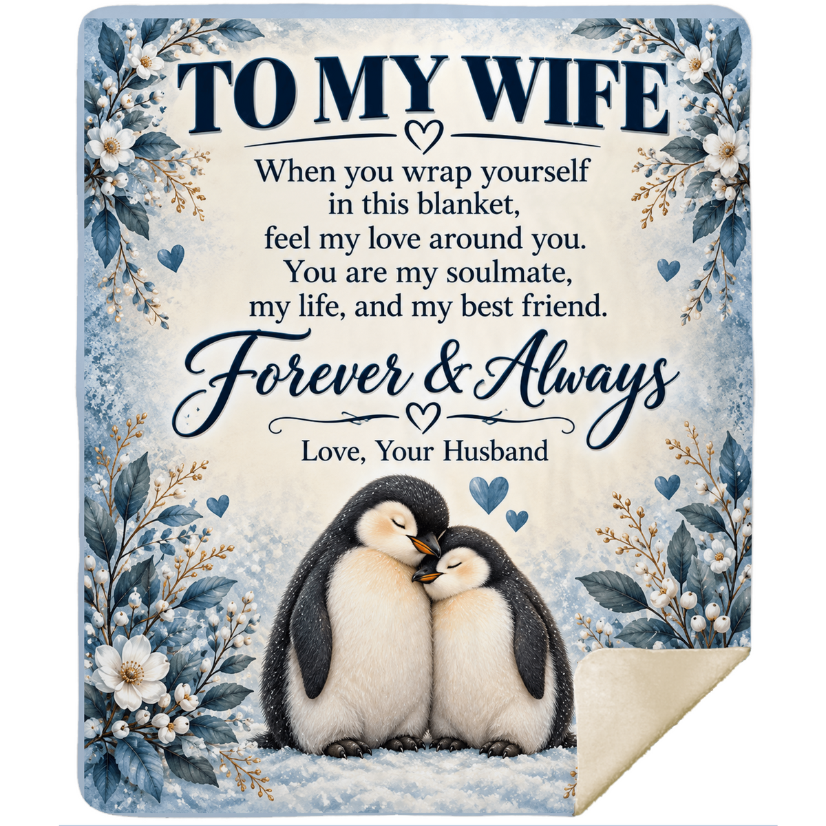 To My Wife Blue Floral Penguin Forever & Always