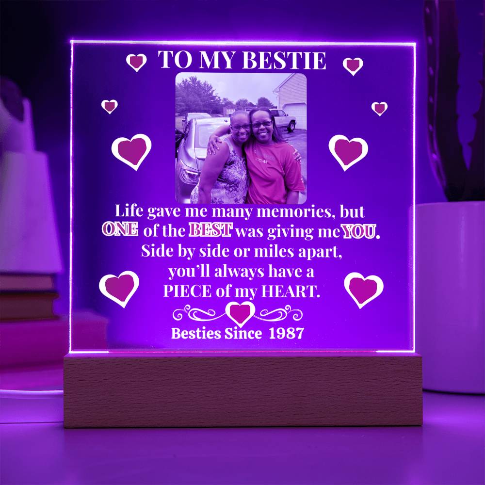To My Bestie Personalized Photo & Year Heart Emblem Acrylic Square Plaque