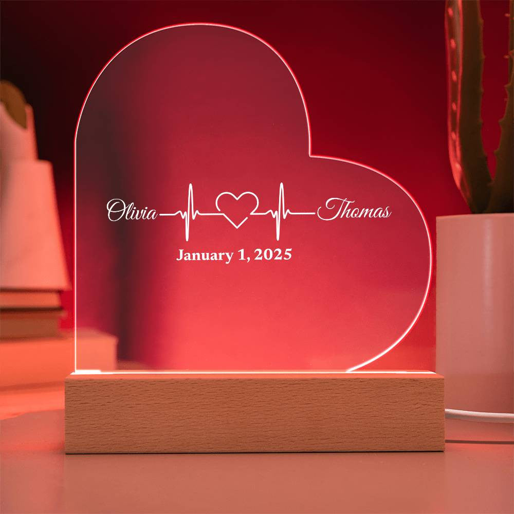 (TOP SELLER 🔥)Personalized Love Heartbeat Gift | Printed Heart Acrylic Plaque with LED Base