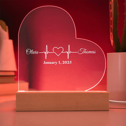 (TOP SELLER 🔥)Personalized Love Heartbeat Gift | Printed Heart Acrylic Plaque with LED Base