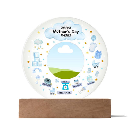 Our First Mother's Day Together Blue Design Acrylic Circle Plaque