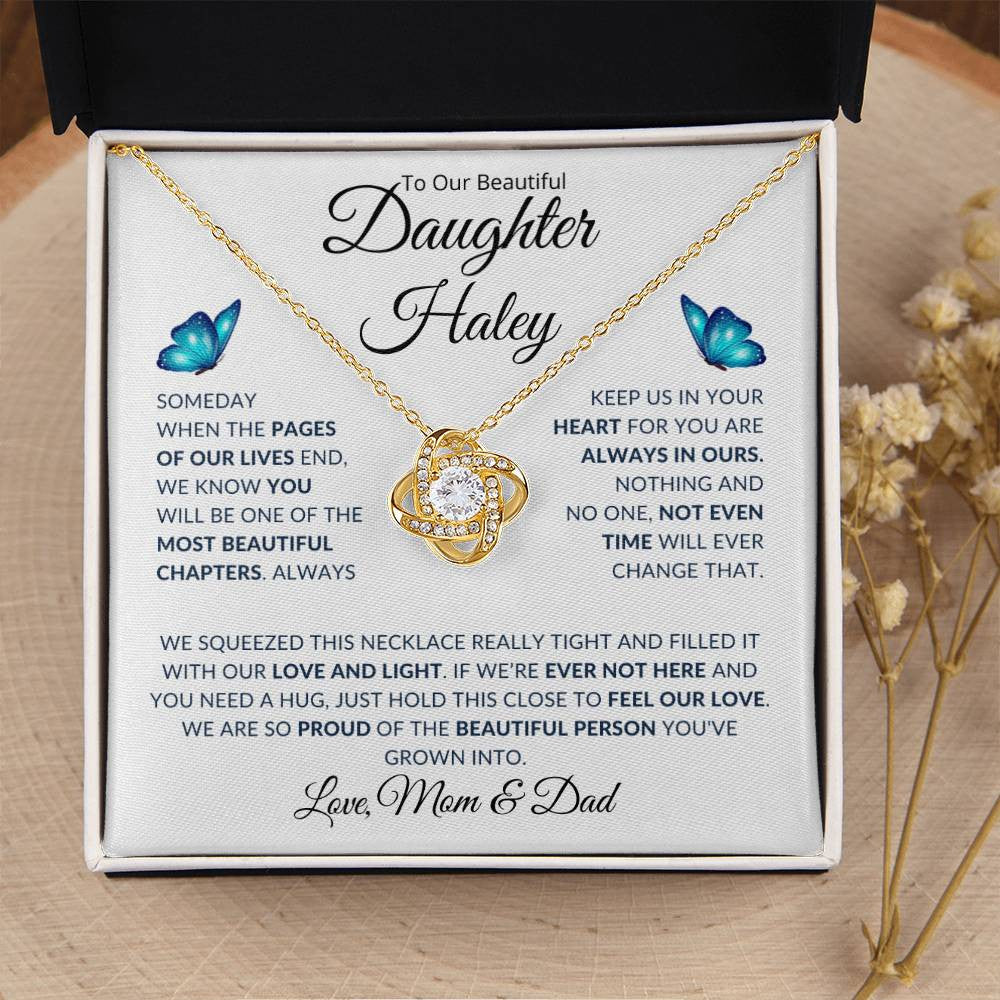 (BEST SELLER 🔥)Personalized To Our Beautiful Daughter... | Love Knot Necklace