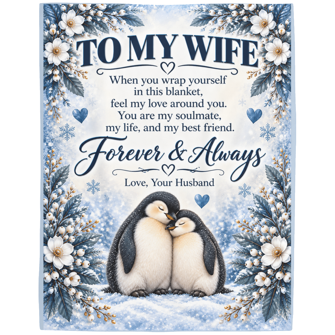 To My Wife Blue Floral Penguin Forever & Always