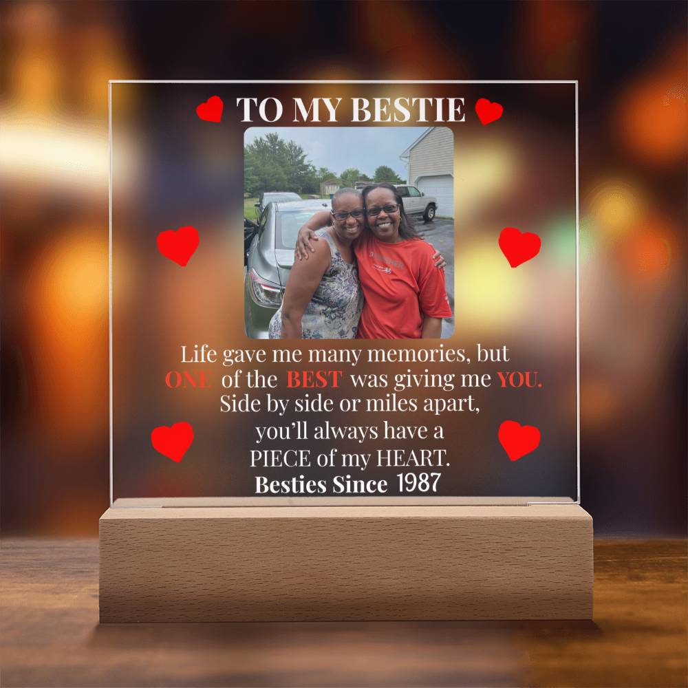 To My Bestie Personalized Photo and Date Acrylic Square Plaque