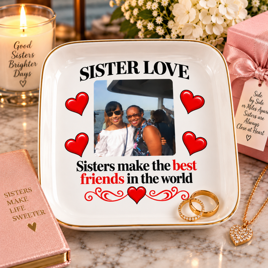 Personalized Sister Jewelry Dish with Photo – Custom Sister Love Keepsake Gift
