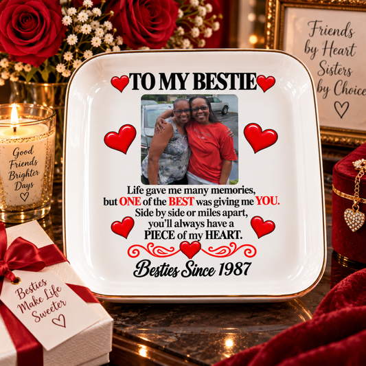 Personalized Best Friend Jewelry Dish with Photo & Year – Bestie Gift