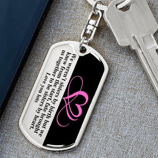 Sisters by Heart | Pink | Dog Tag Swivel Keychain - ALL4THEGIFTOFIT