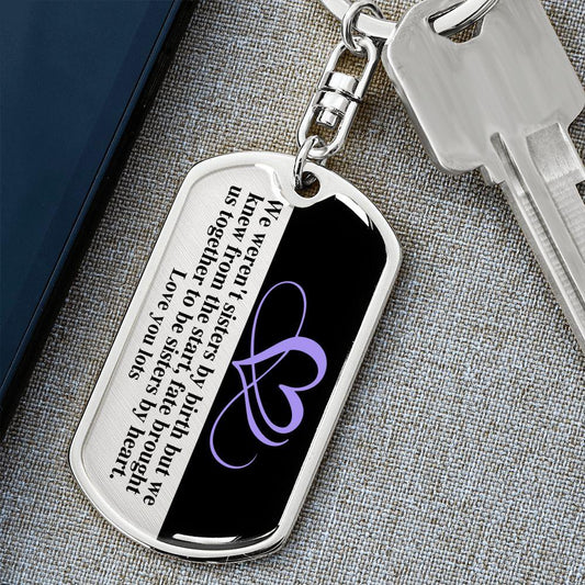 Sisters by Heart | Purple | Dog Tag Swivel Keychain - ALL4THEGIFTOFIT
