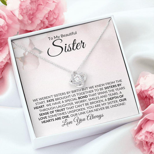 To My Beautiful Sister | Sisters By Heart | Love Knot Necklace - ALL4THEGIFTOFIT
