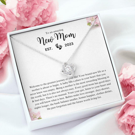 To An Amazing New Mom - Rewarding Blessing | Love Knot Necklace - Gift for Mother's Day, First Time Moms, Baby Shower Gift - ALL4THEGIFTOFIT