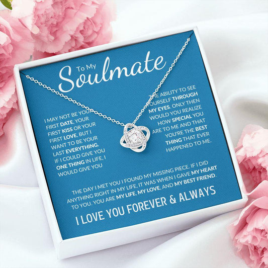 To My Soulmate (Blue Card) | I Love You Forever & Always | Love Knot Necklace - Gift for Wife, Fiance, Girlfriend - ALL4THEGIFTOFIT