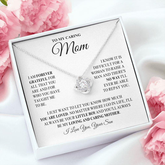 To My Caring Mom | You are Loved | Love Knot Necklace - Gift for Mother's Day, Birthdays, Holidays - ALL4THEGIFTOFIT