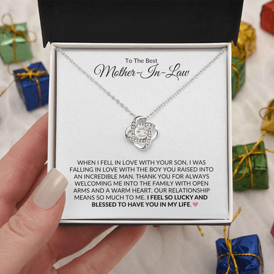 To The Best Mother-In-Law | Lucky and Blessed | Love Knot Necklace - Gift for Mother's Day, Wedding, Birthday, Holidays - ALL4THEGIFTOFIT