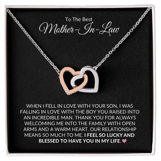 To The Best Mother-In-Law | Lucky and Blessed | Interlocking Hearts Necklace - Gift for Mother's Day, Wedding, Birthday, Holidays - ALL4THEGIFTOFIT
