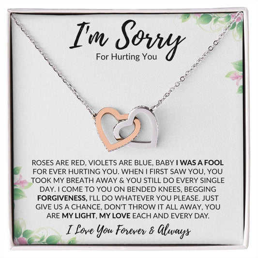 I'm Sorry - For Hurting You | I Was a Fool | Interlocking Hearts Necklace - Gift for Wife, Soulmate, Fiancée, Girlfriend - ALL4THEGIFTOFIT