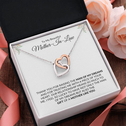 To My Beautiful Mother-In-Law | Gift of You | Interlocking Hearts Necklace - Gift for Mother's Day, Wedding, Birthday, Holidays - ALL4THEGIFTOFIT