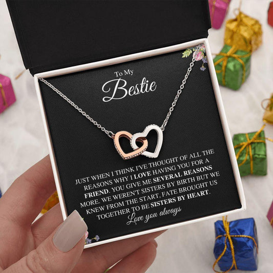 To My Bestie | Sisters by Heart | Interlocking Hearts Necklace - ALL4THEGIFTOFIT