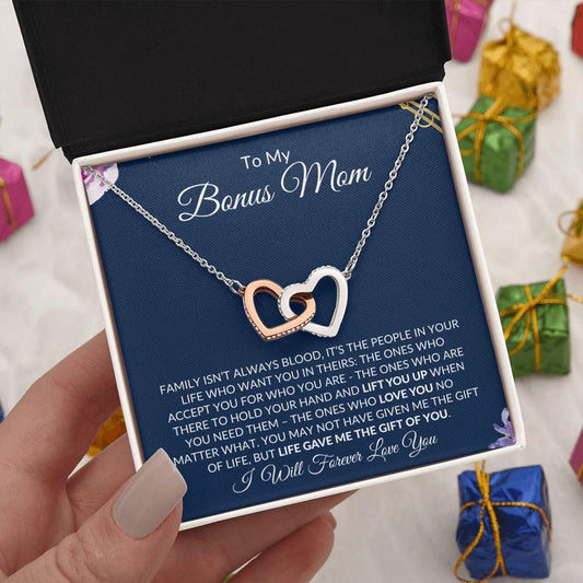 To My Bonus Mom | Life Gave Me the Gift of You | Interlocking Hearts Necklace - ALL4THEGIFTOFIT