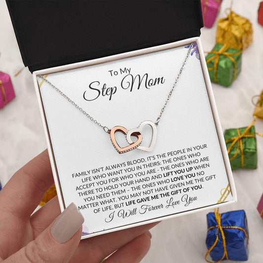 To My Step Mom | Life Gave Me the Gift of You | Interlocking Hearts Necklace - Gift for Mother's Day, Birthdays, Holidays - ALL4THEGIFTOFIT
