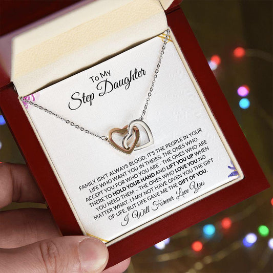 To My Step Daughter | I Will Forever Love You | Interlocking Hearts Necklace - ALL4THEGIFTOFIT