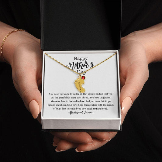 Happy Mother's Day | You are Loved | Baby Feet Necklace with Birthstone - ALL4THEGIFTOFIT