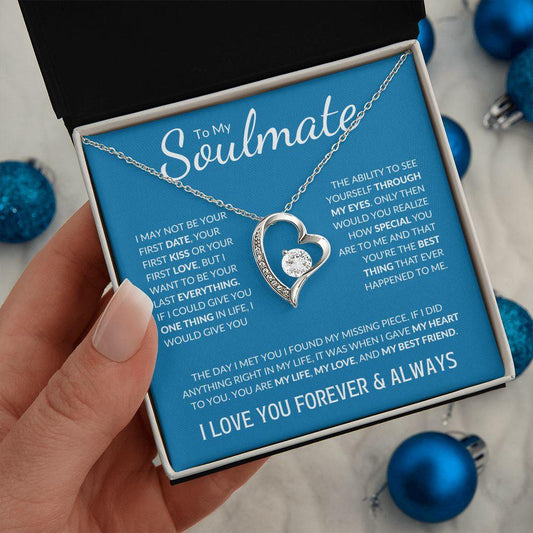 To My Soulmate (Blue Card) | I Love You Forever & Always | Forever Love Necklace - Gift for Wife, Fiance, Girlfriend - ALL4THEGIFTOFIT